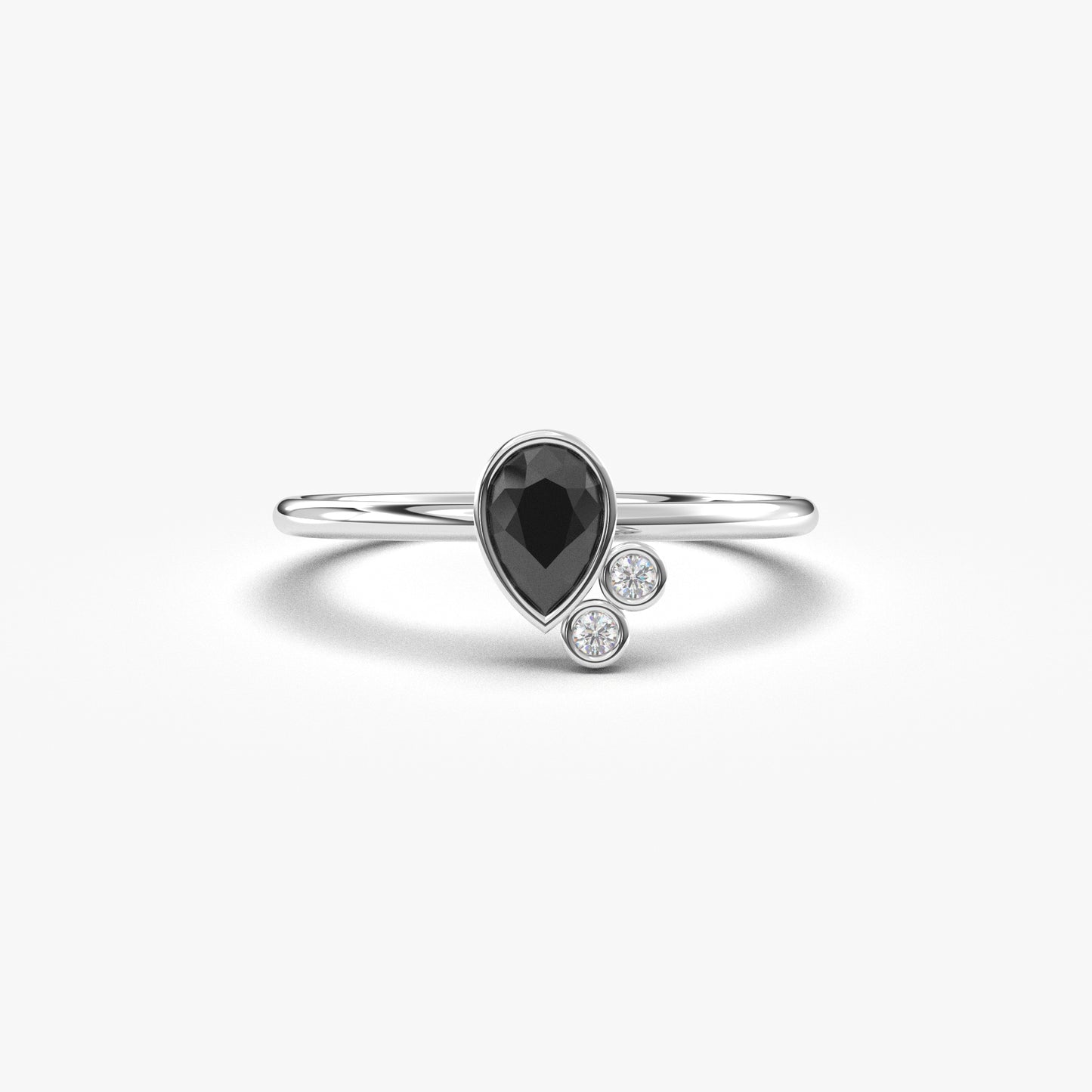 10K Gold Dainty Black Onyx Pear and Cz Ring - 8S114BLK
