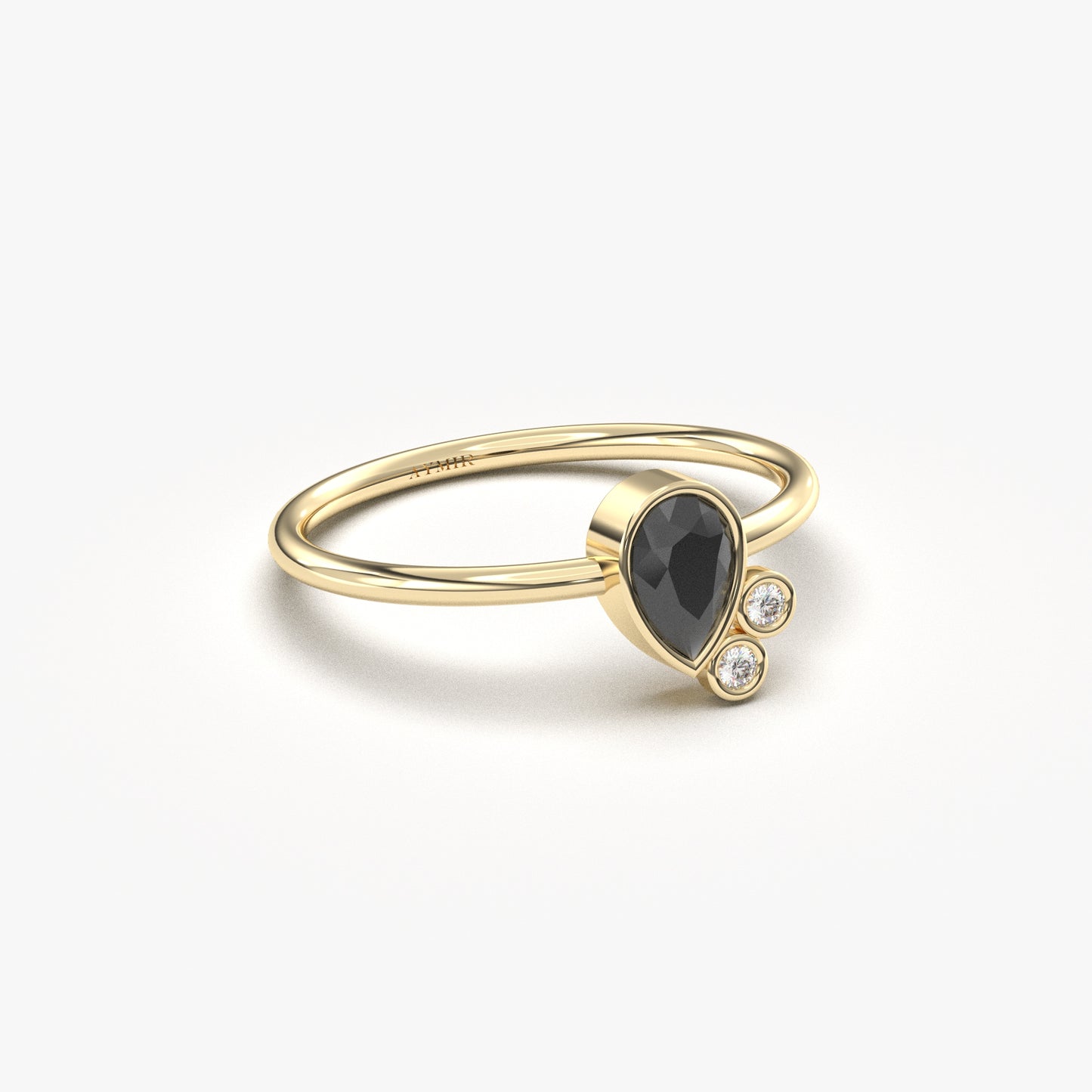 10K Gold Dainty Black Onyx Pear and Diamond Ring - 8S114BLK