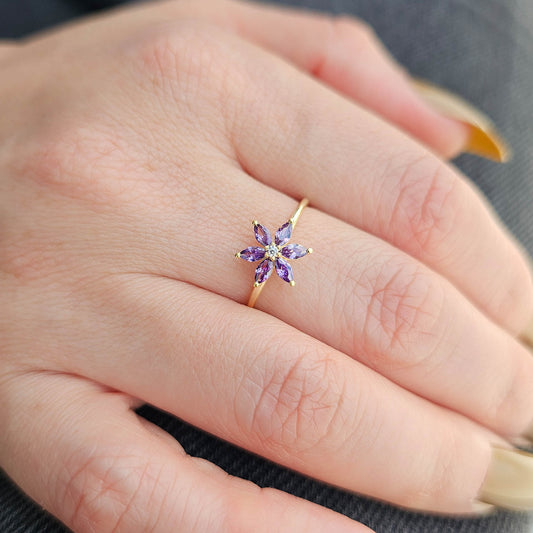 18K Gold Marquise Amethyst Diamond Ring - 8S132AME
