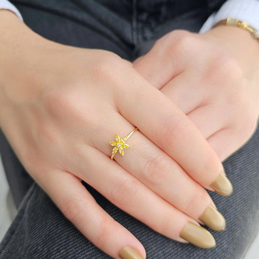 18K Gold Marquise Cut Citrine Floral Diamond Ring - 8S132CIT