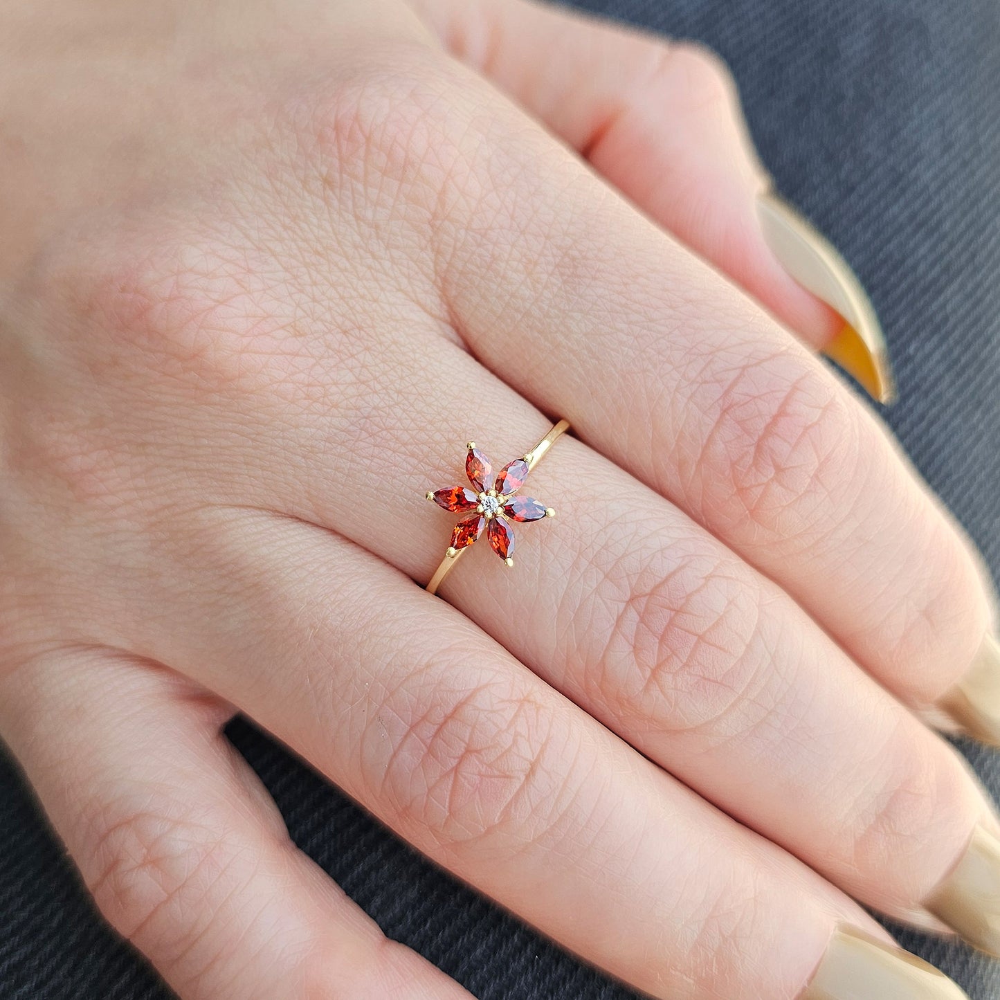 14K Gold Marquise Garnet and Diamond Ring - 8S132GAR