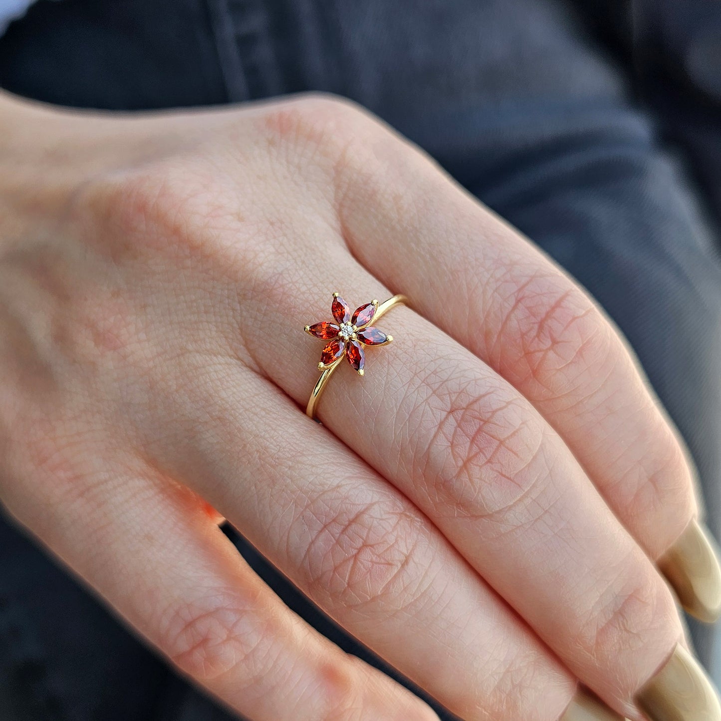 14K Gold Marquise Garnet and Diamond Ring - 8S132GAR