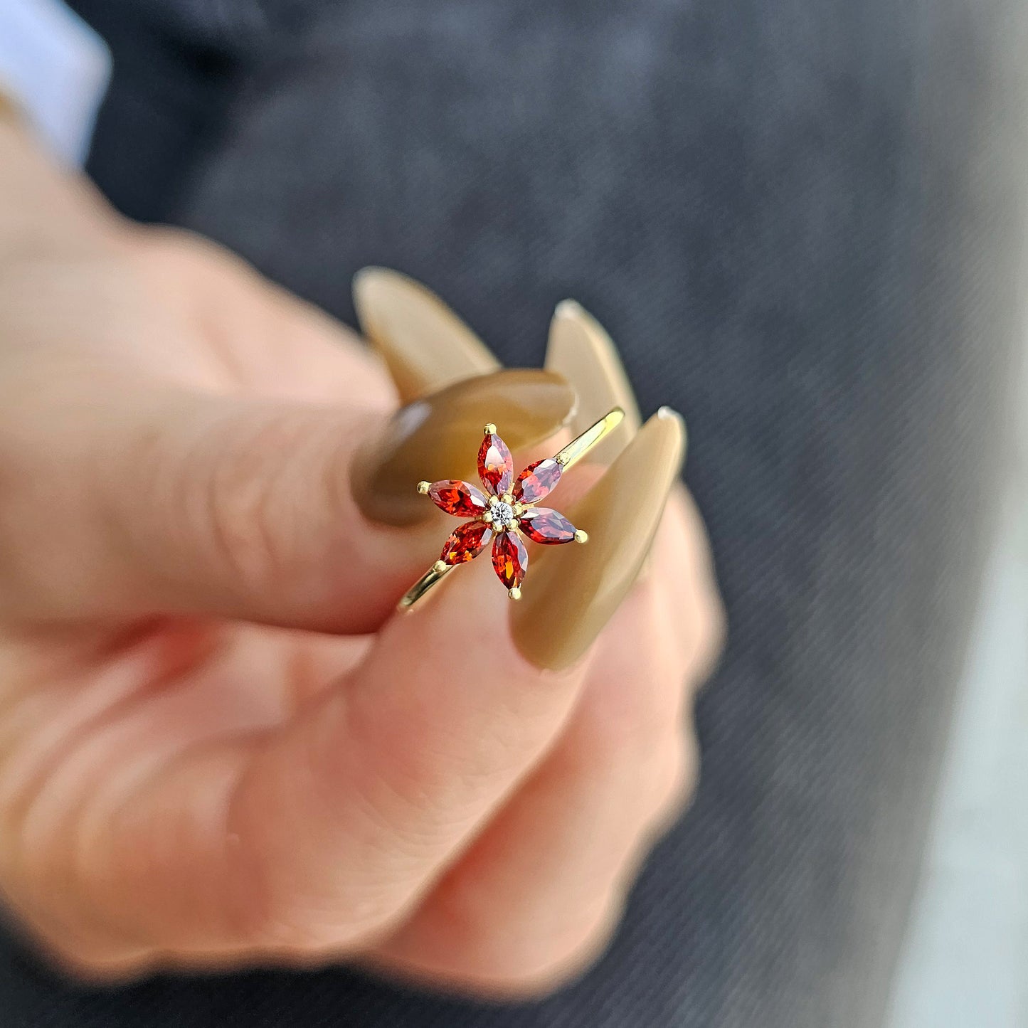 14K Gold Marquise Garnet and Diamond Ring - 8S132GAR