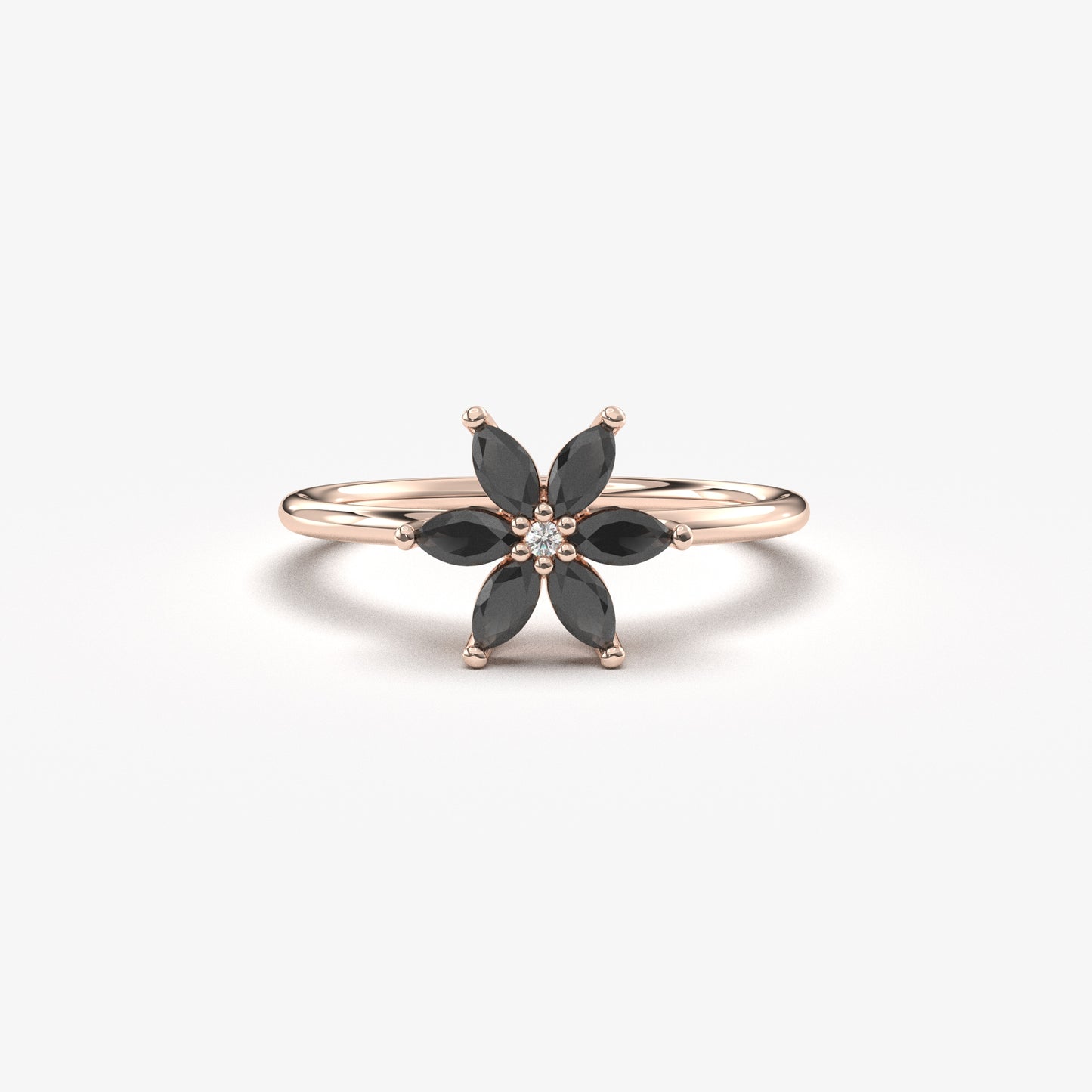 14K Gold Flower Black Onyx Diamond Ring - 8S132BLK