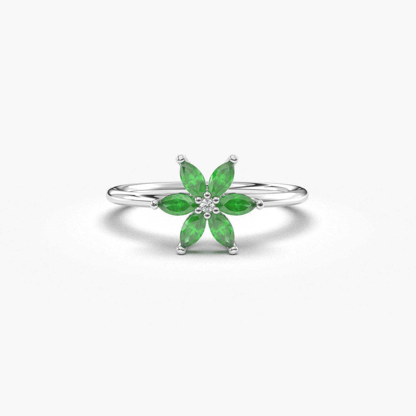 10K Gold Floral Emerald and Diamond Ring - 8S132EME