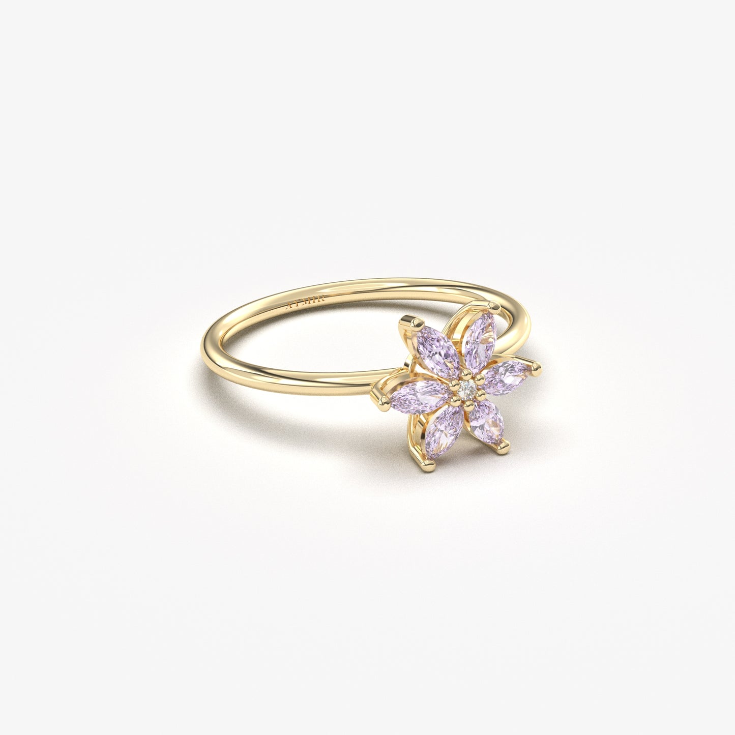 10K Gold Flower Lavender and Diamond Ring - 8S132LAV