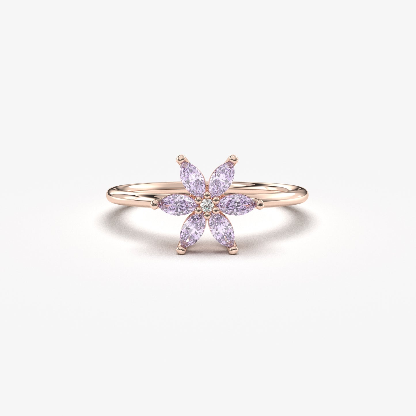 10K Gold Flower Lavender and Diamond Ring - 8S132LAV