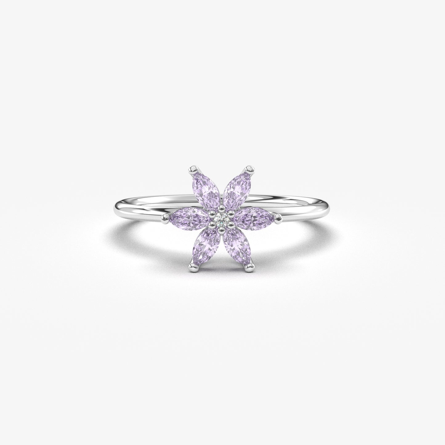 10K Gold Flower Lavender and Diamond Ring - 8S132LAV