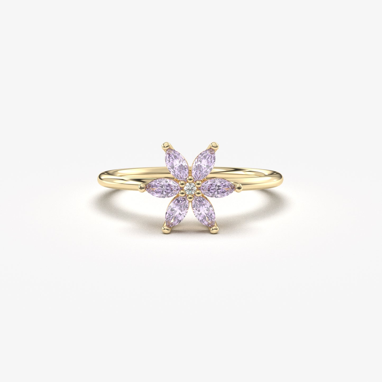 10K Gold Flower Lavender and Diamond Ring - 8S132LAV
