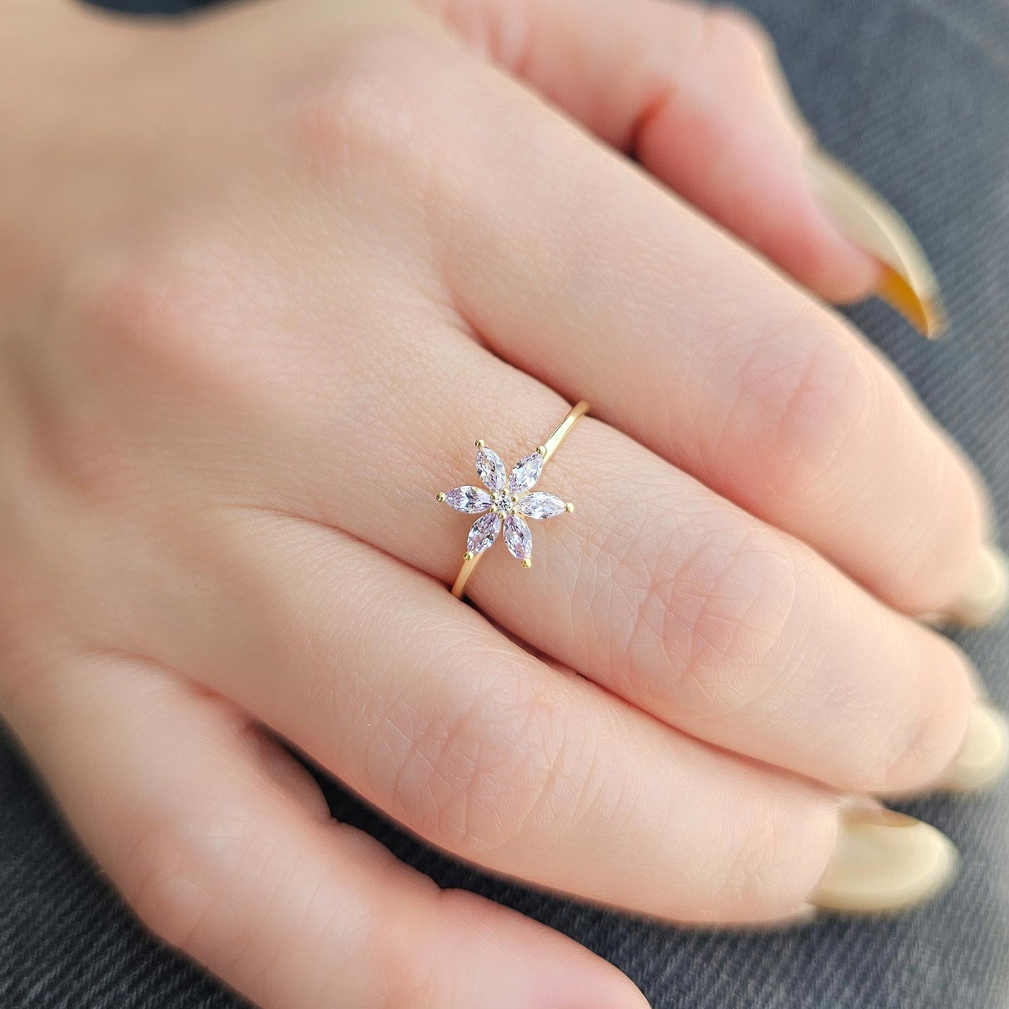 10K Gold Flower Lavender and Diamond Ring - 8S132LAV
