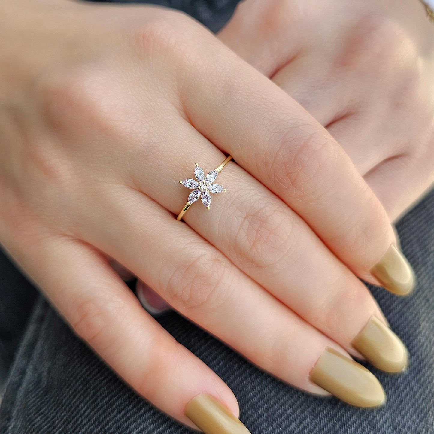 10K Gold Flower Lavender and Diamond Ring - 8S132LAV