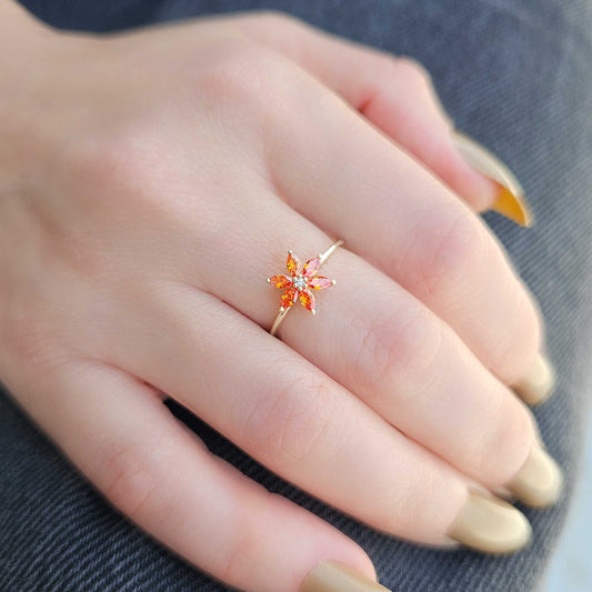 18K Gold Orange Flower Marquise and Diamond Ring - 8S132ORNG