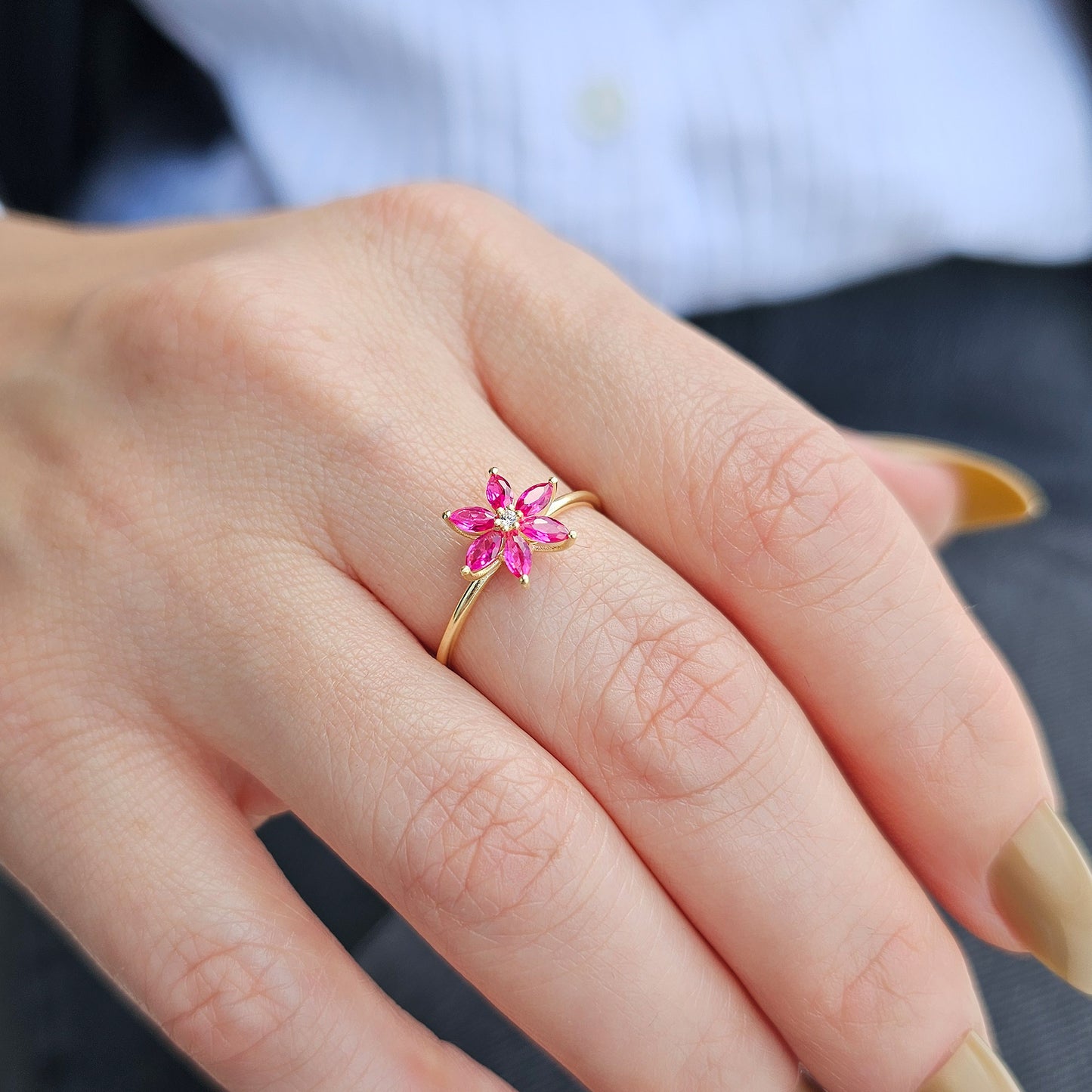 10K Gold Floral Ruby Marquise and Diamond Ring - 8S132RBY