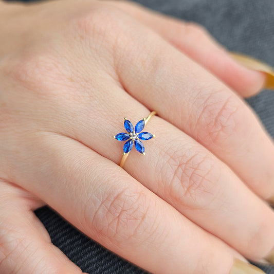 18K Gold Marquise Sapphire and Diamond Ring - 8S132SAP