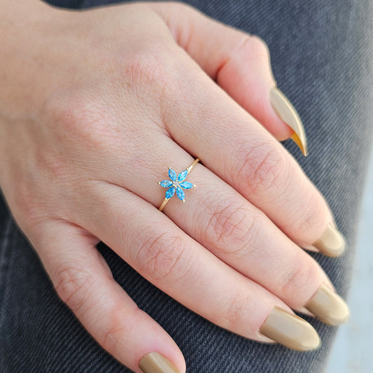 18K Gold Sky Blue Marquise and Diamond Ring - 8S132SKY
