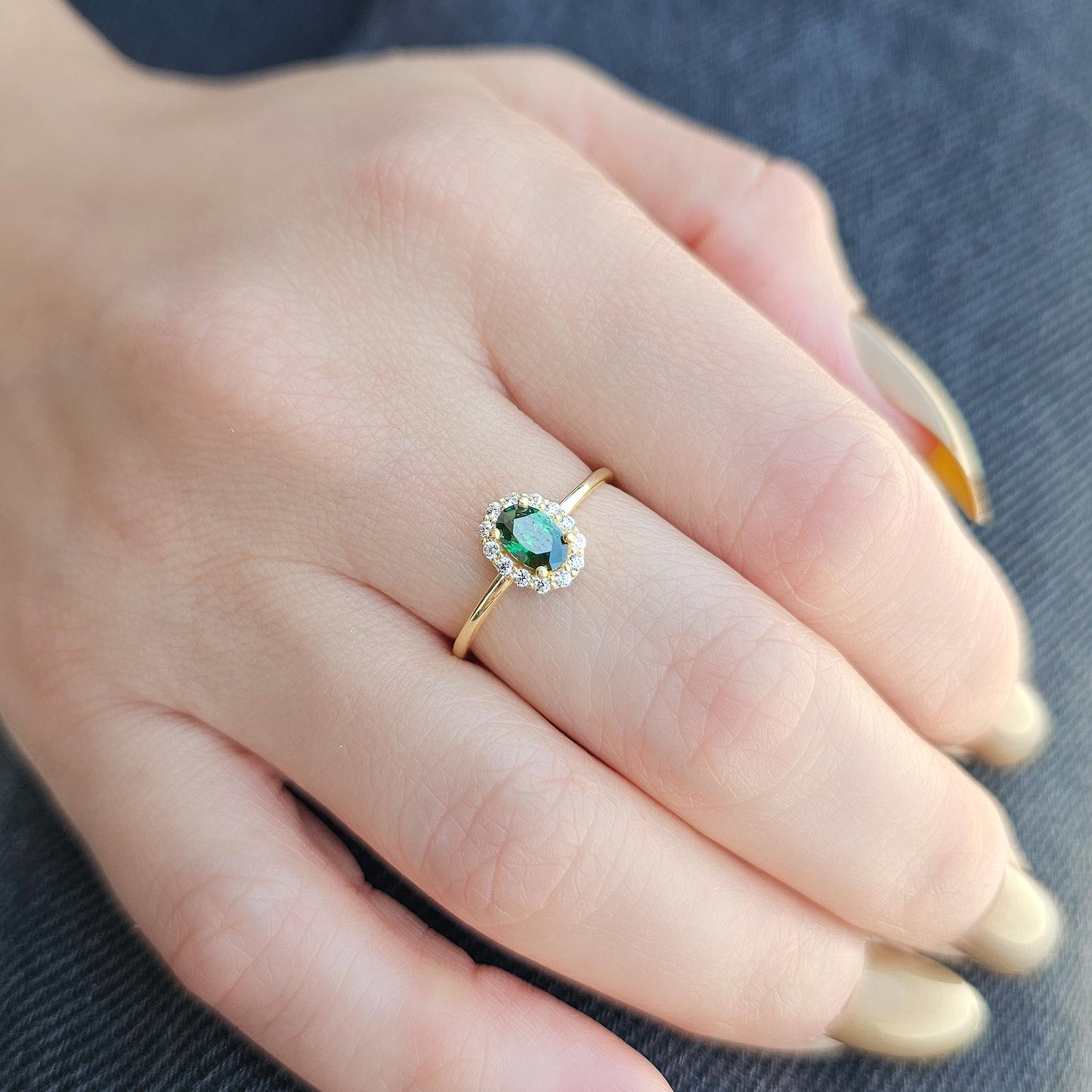 14K Gold Oval Emerald Solitaire Cz Ring - 8S26EME