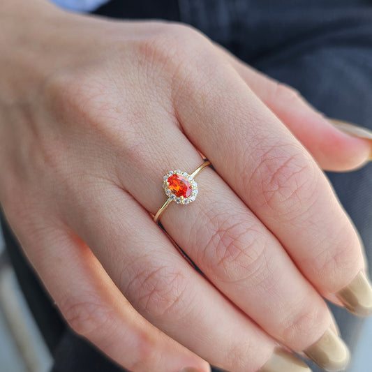 18K Gold Oval Vintage Orange Diamond Ring - 8S26ORNG