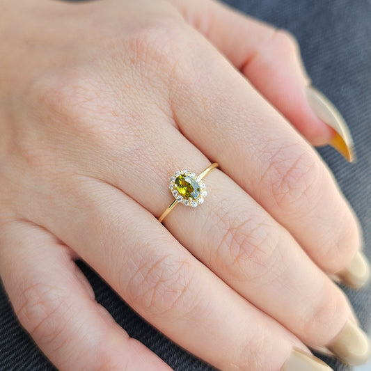 18K Gold Halo Oval Peridot and Diamond Ring - 8S26PER