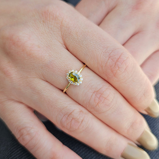 18K Gold Halo Oval Peridot and Cz Ring - 8S26PER
