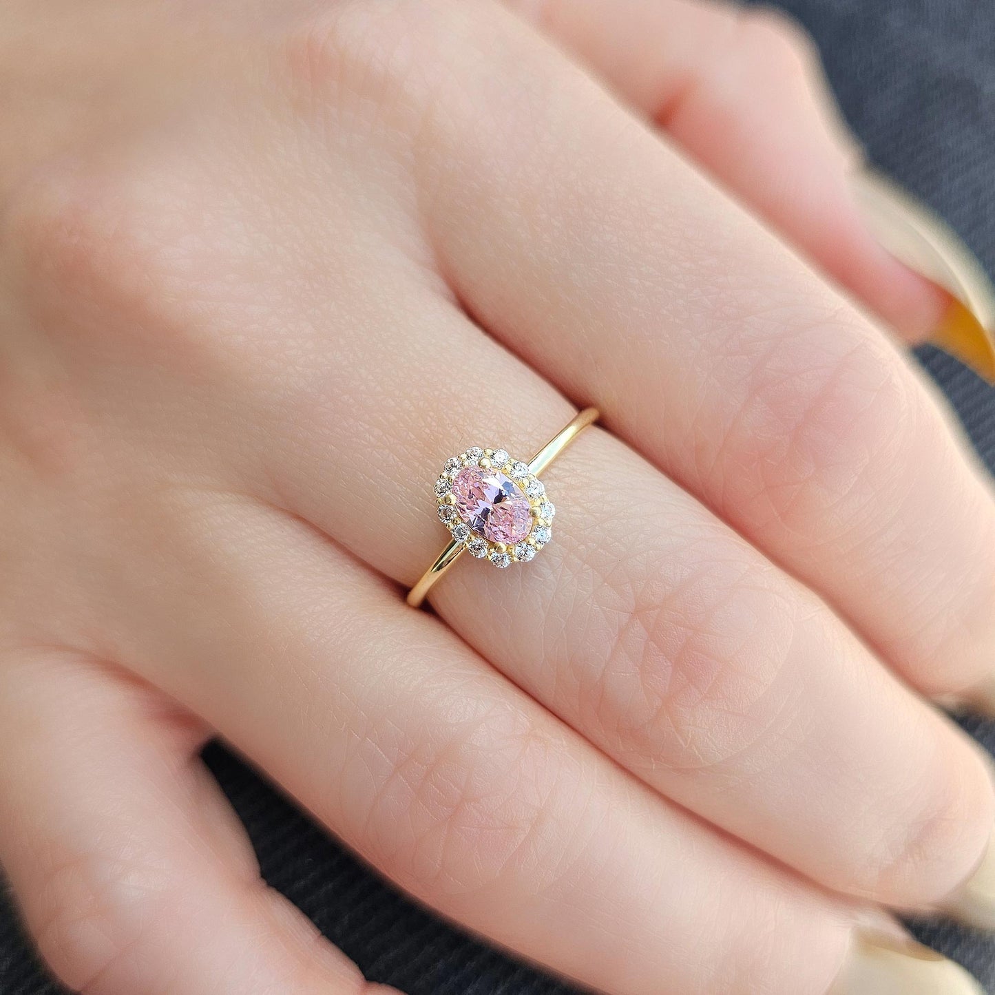10K Gold Halo Oval Pink and Cz Ring - 8S26PNK