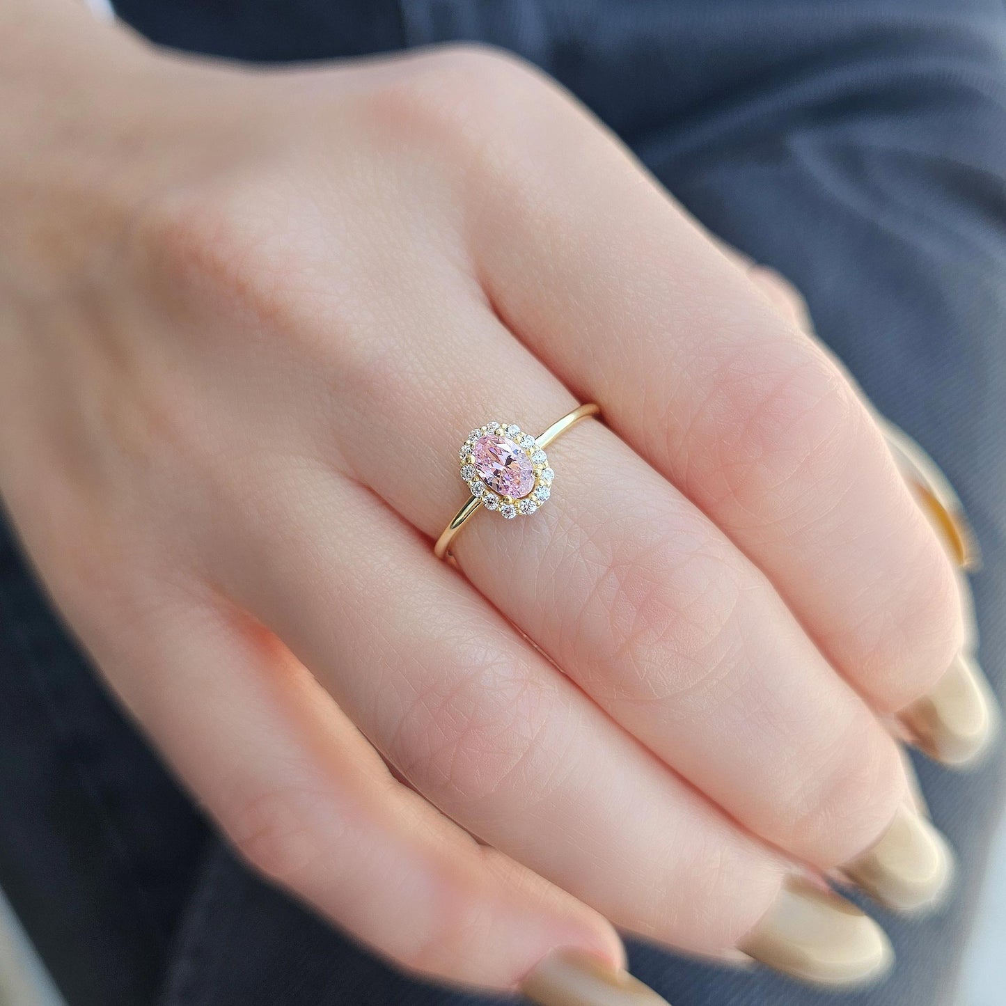 10K Gold Halo Oval Pink and Cz Ring - 8S26PNK