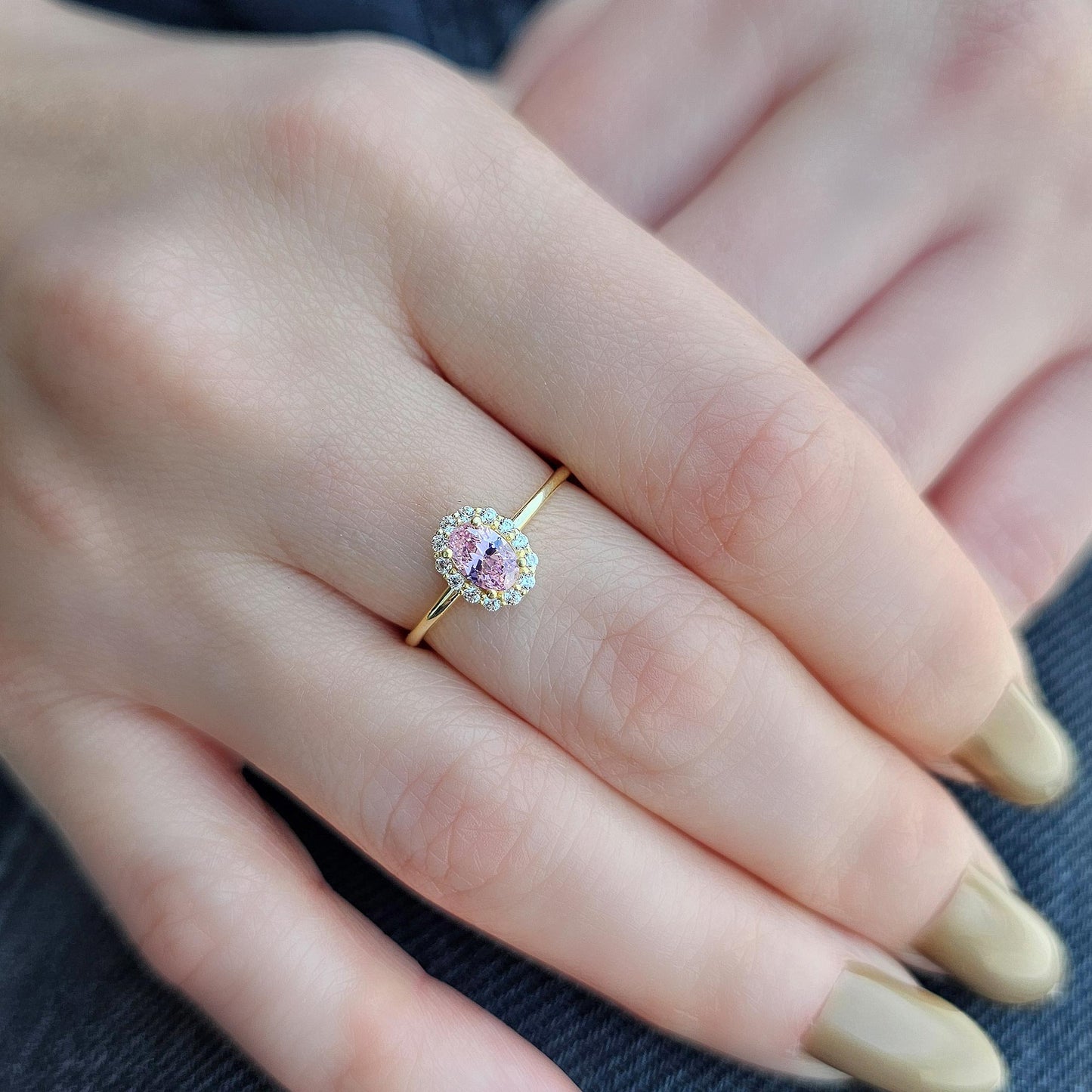 10K Gold Halo Oval Pink and Cz Ring - 8S26PNK