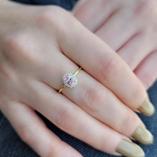 18K Gold Halo Oval Pink and Cz Ring - 8S26PNK