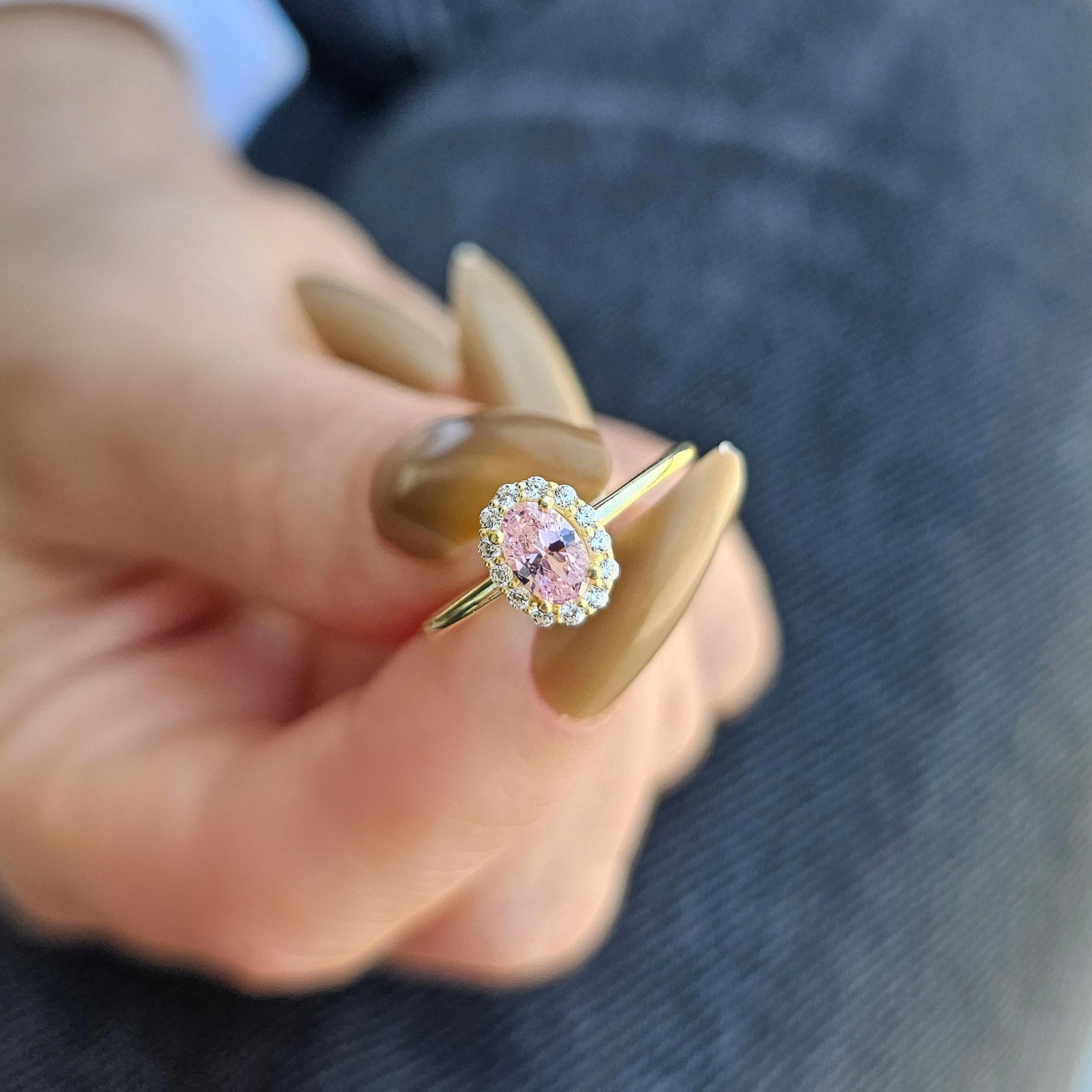 10K Gold Halo Oval Pink and Cz Ring - 8S26PNK