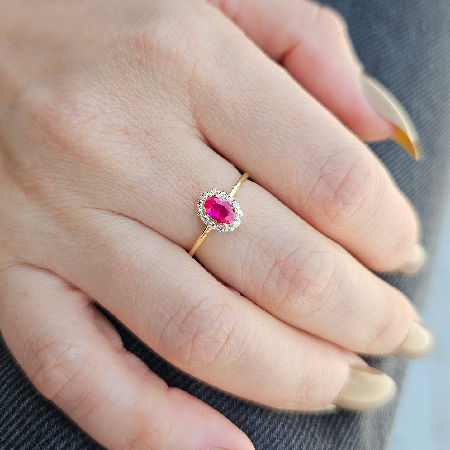 14K Gold Vintage Oval Ruby and Diamond Ring - 8S26RBY