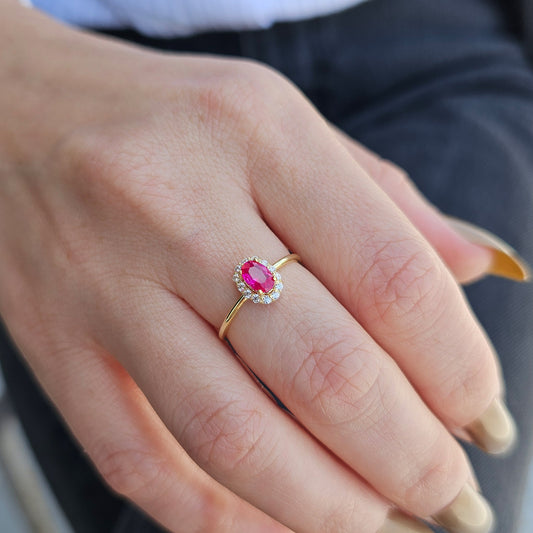 18K Gold Vintage Oval Ruby and Diamond Ring - 8S26RBY