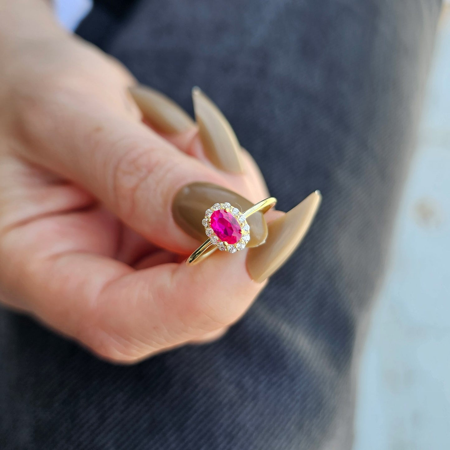 14K Gold Vintage Oval Ruby and Diamond Ring - 8S26RBY