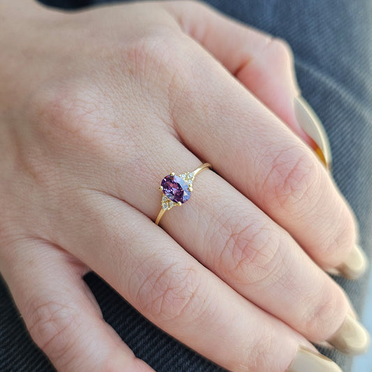 10K Gold Amethyst Oval and Diamond Ring - 8S268AME