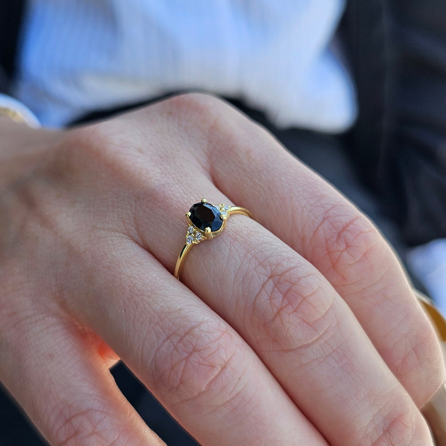 14K Gold Unique Black Onyx Oval and Diamond Ring - 8S268BLK