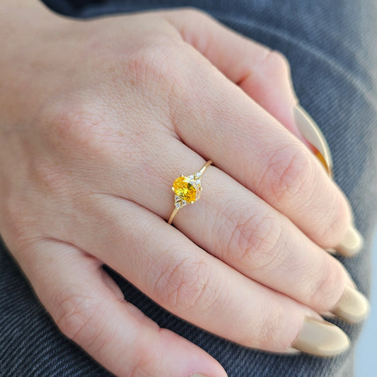 18K Gold Dainty Citrine Oval and Cz Ring - 8S268CIT
