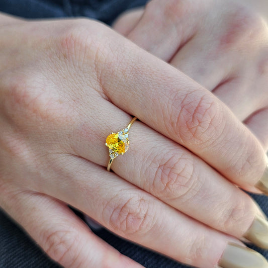 18K Gold Dainty Citrine Oval and Diamond Ring - 8S268CIT