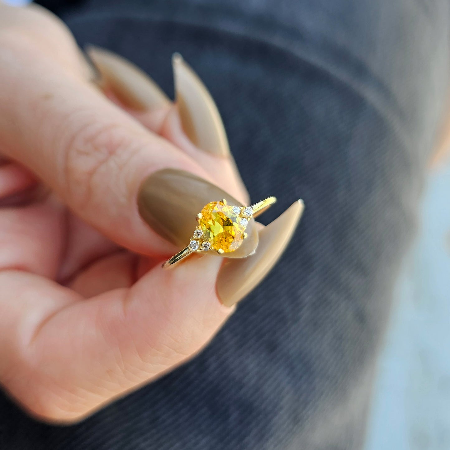 10K Gold Dainty Citrine Oval and Cz Ring - 8S268CIT