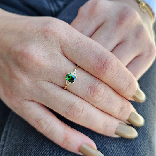 18K Gold Oval Emerald and Cz Ring - 8S268EME