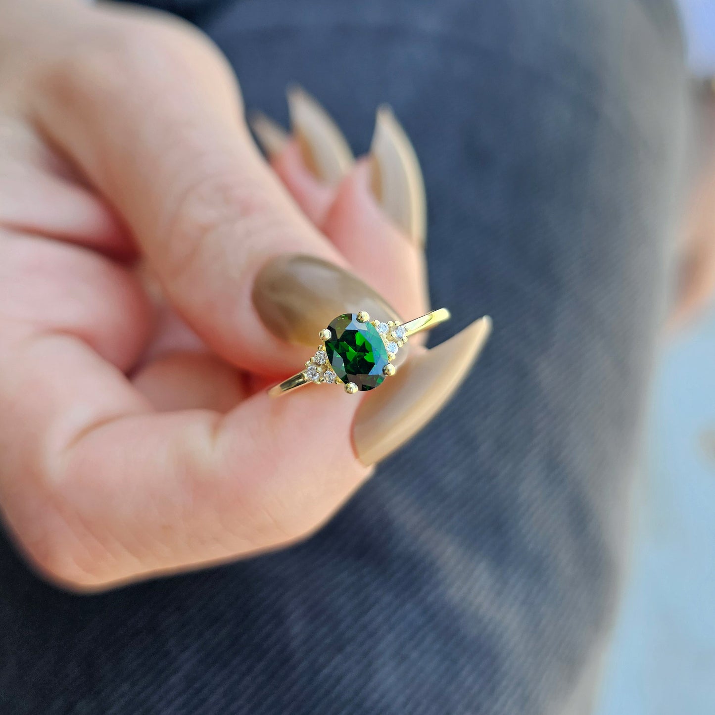 10K Gold Oval Emerald and Diamond Ring - 8S268EME