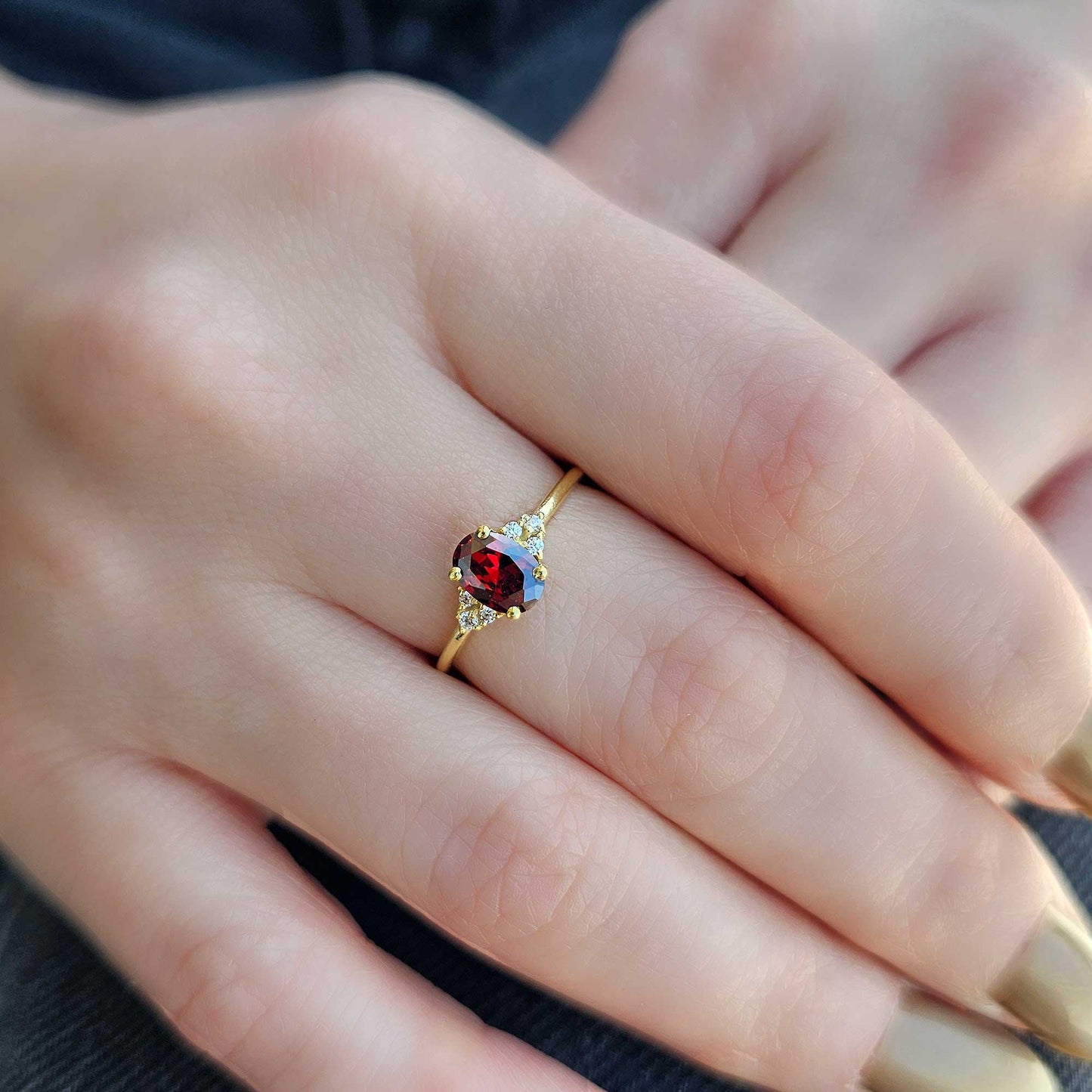14K Gold Vintage Garnet Oval and Diamond Ring - 8S268GAR