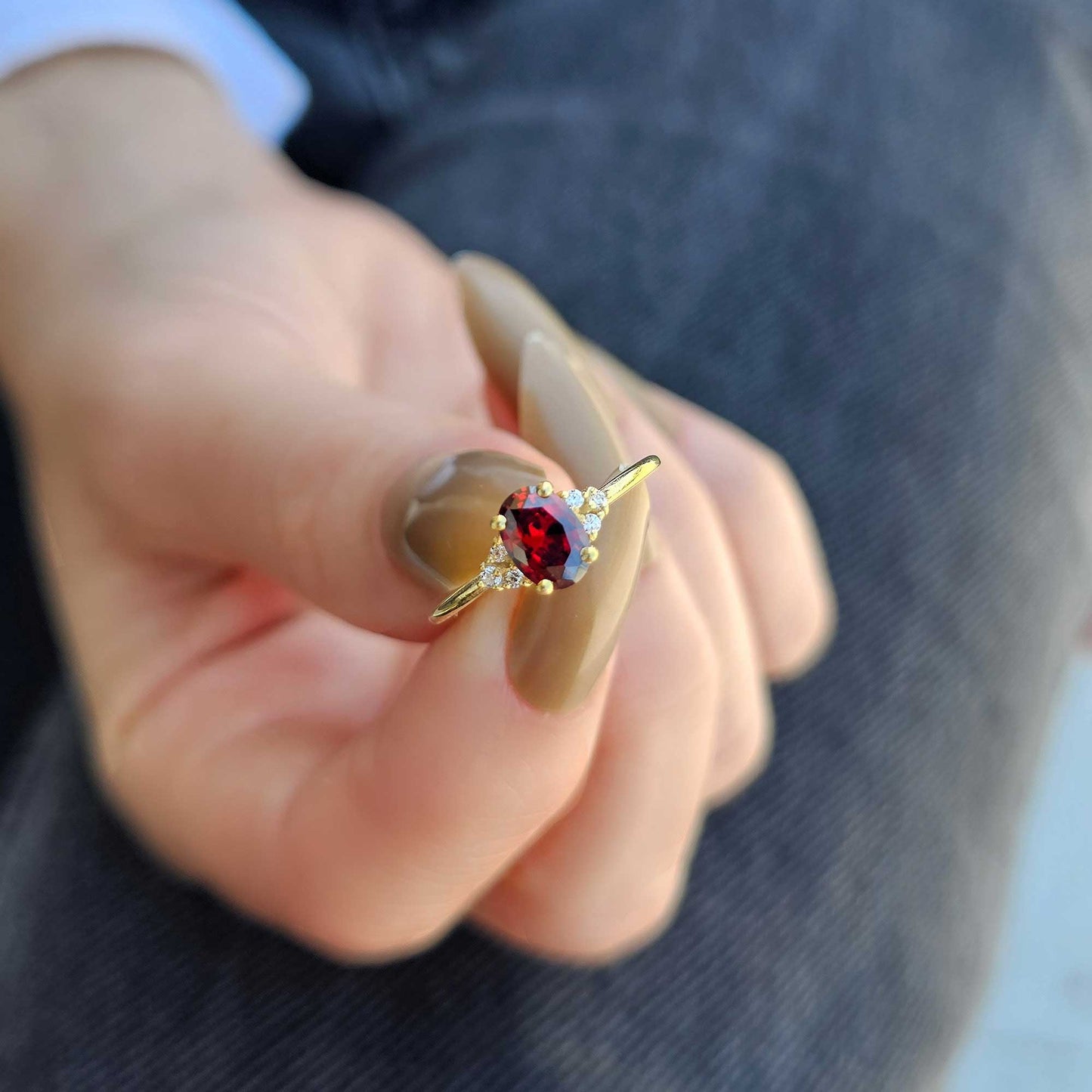 14K Gold Vintage Garnet Oval and Diamond Ring - 8S268GAR