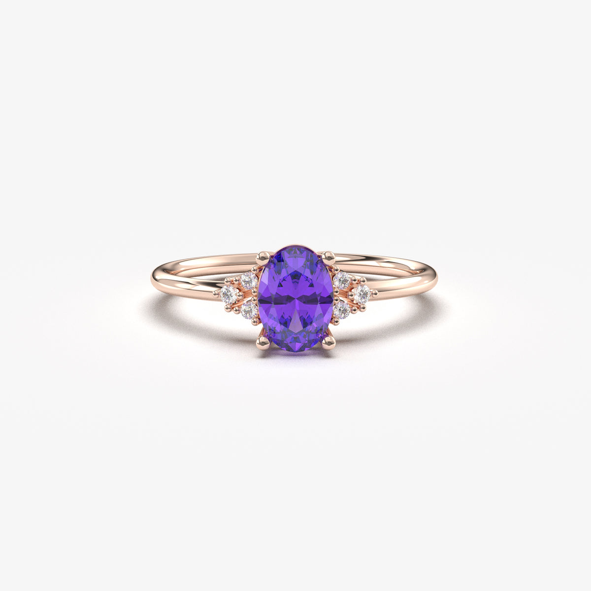 Rose gold purple-stone oval ring, front view