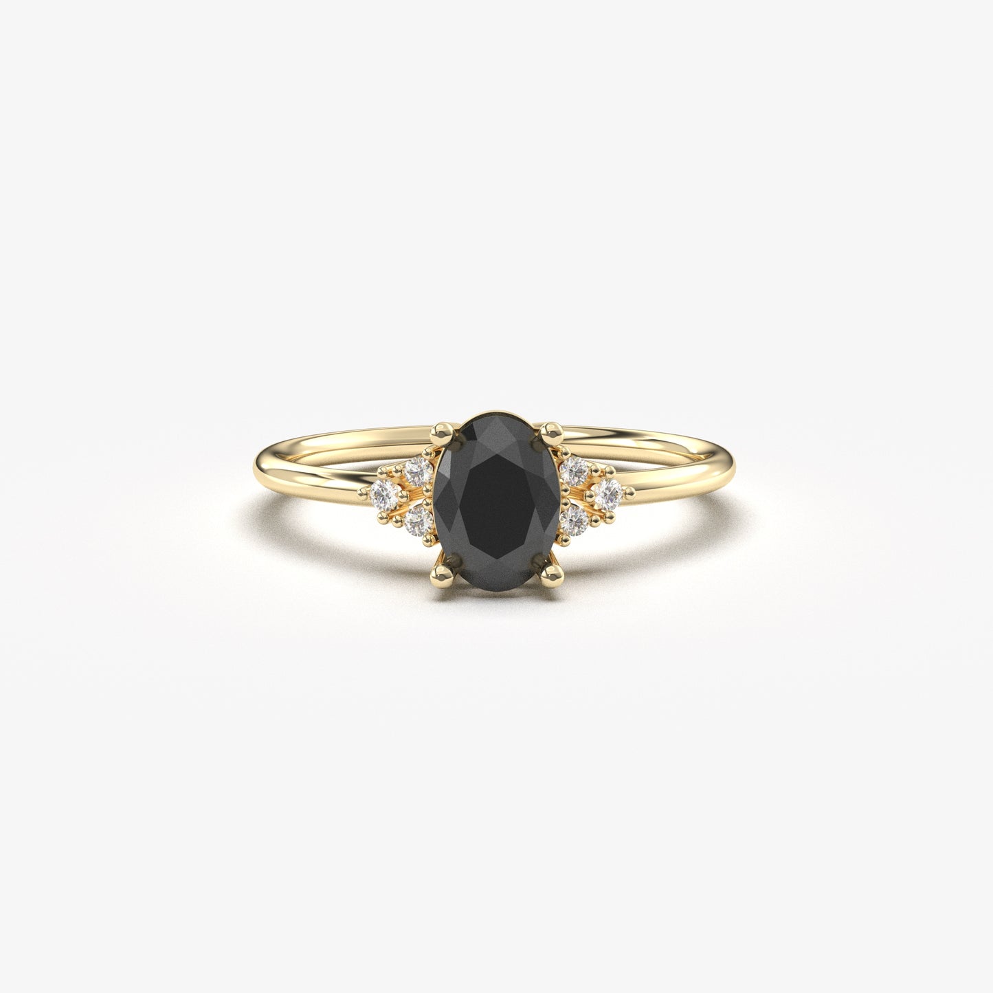 14K Gold Unique Black Onyx Oval and Diamond Ring - 8S268BLK