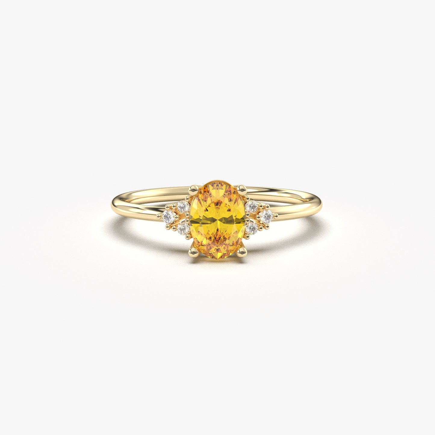10K Gold Dainty Citrine Oval and Cz Ring - 8S268CIT