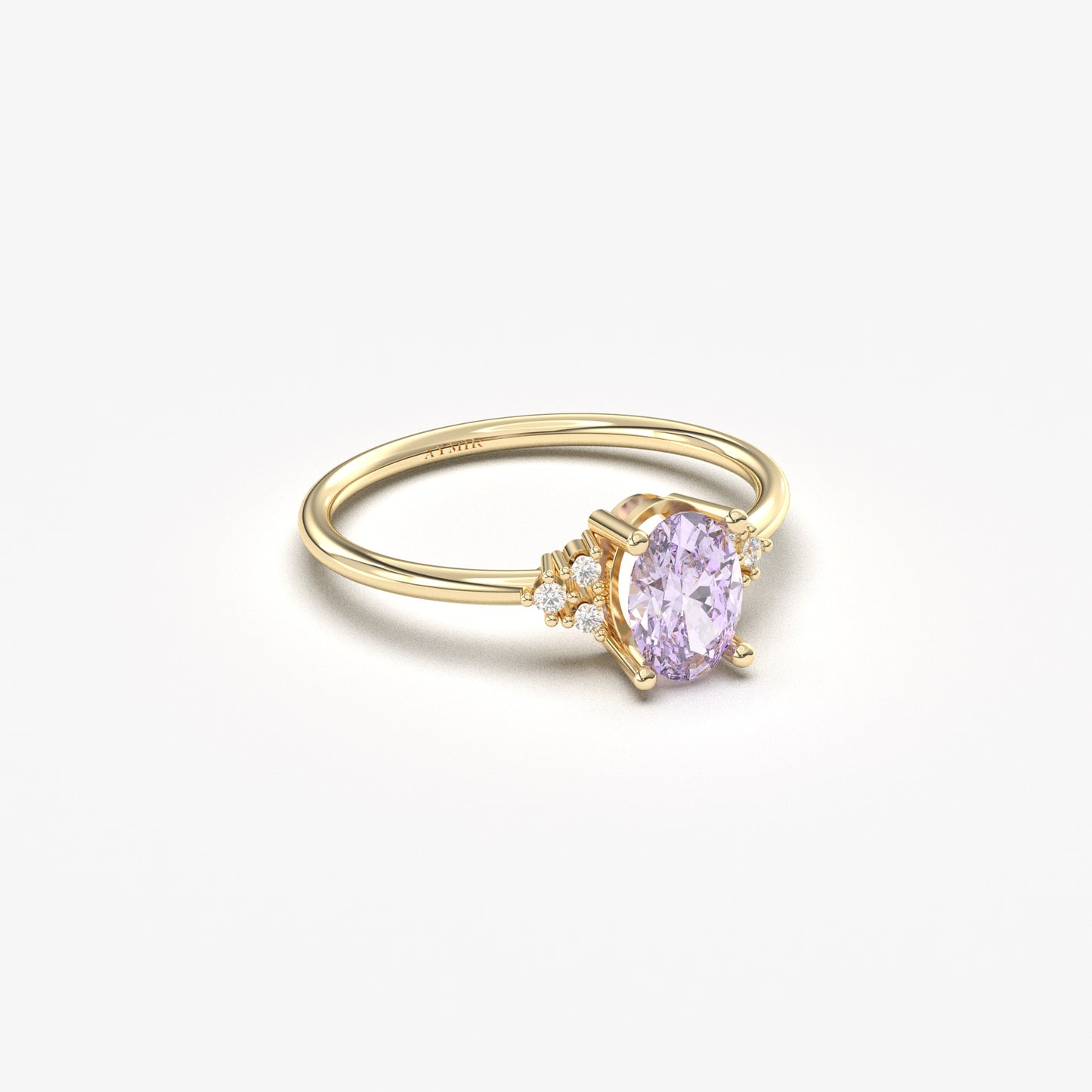 10K Gold Oval Solitaire Lavender and Cz Ring - 8S268LAV