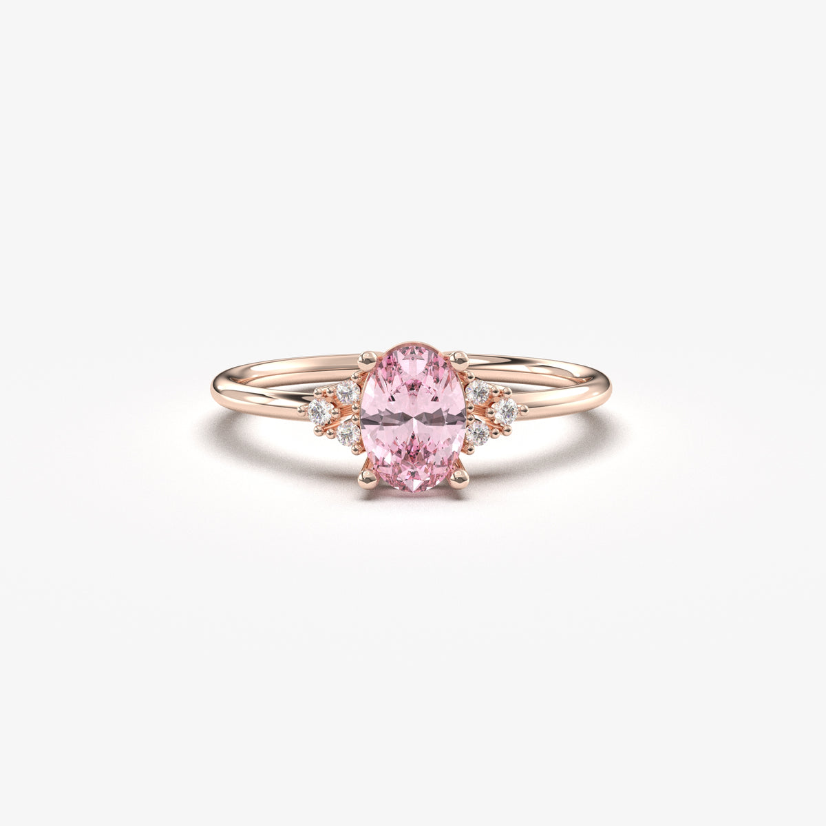 Rose gold pink-stone oval ring, front view