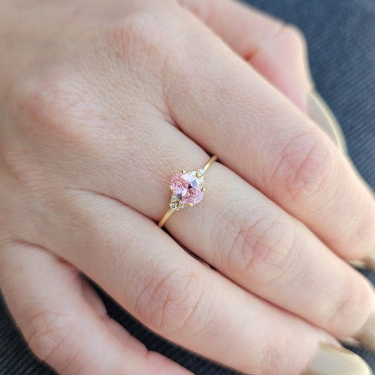 10K Solid Gold Oval Pink Topaz Diamond Ring - 8S268PNK