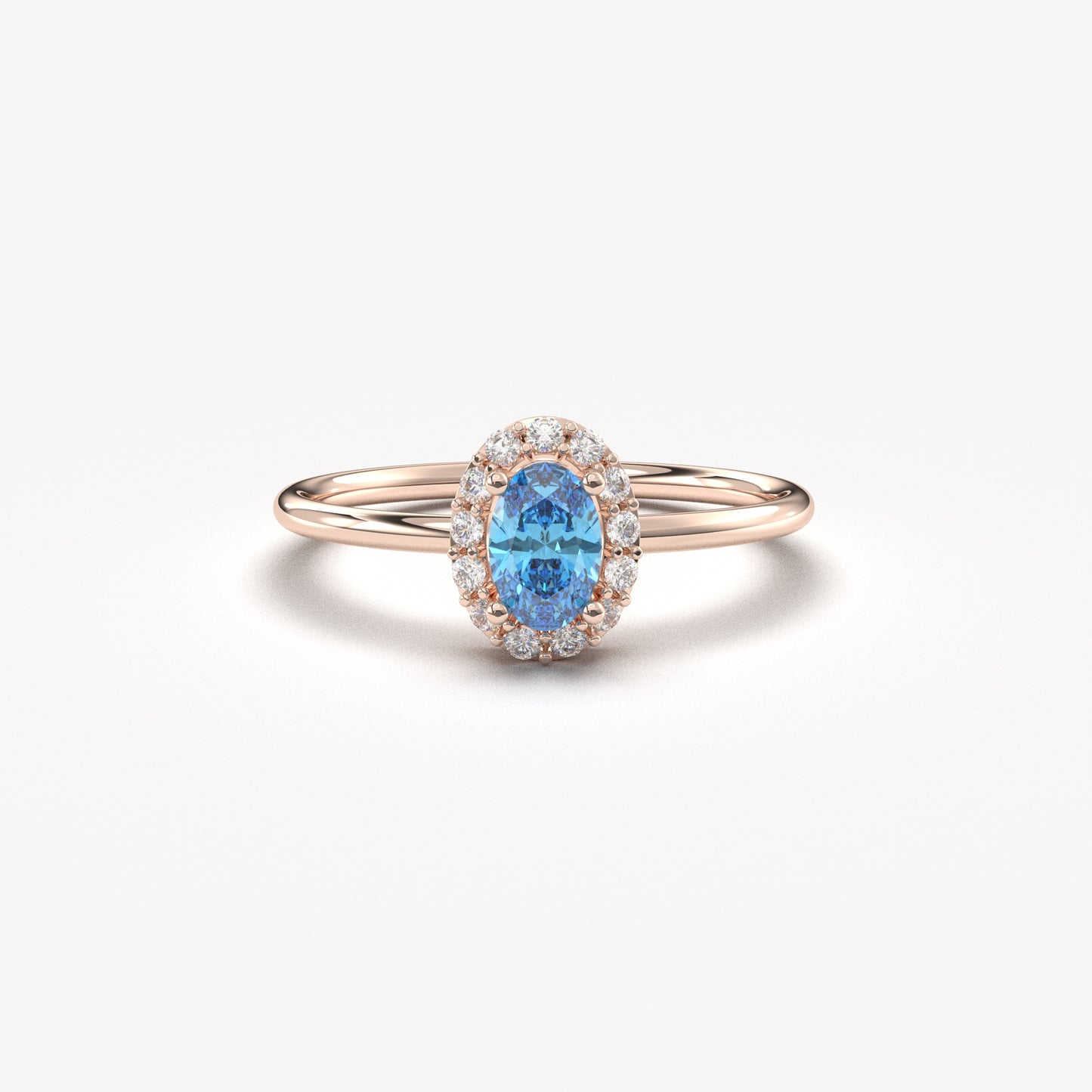10K Gold Oval Solitaire Sky Blue and Cz Ring - 8S26SKY