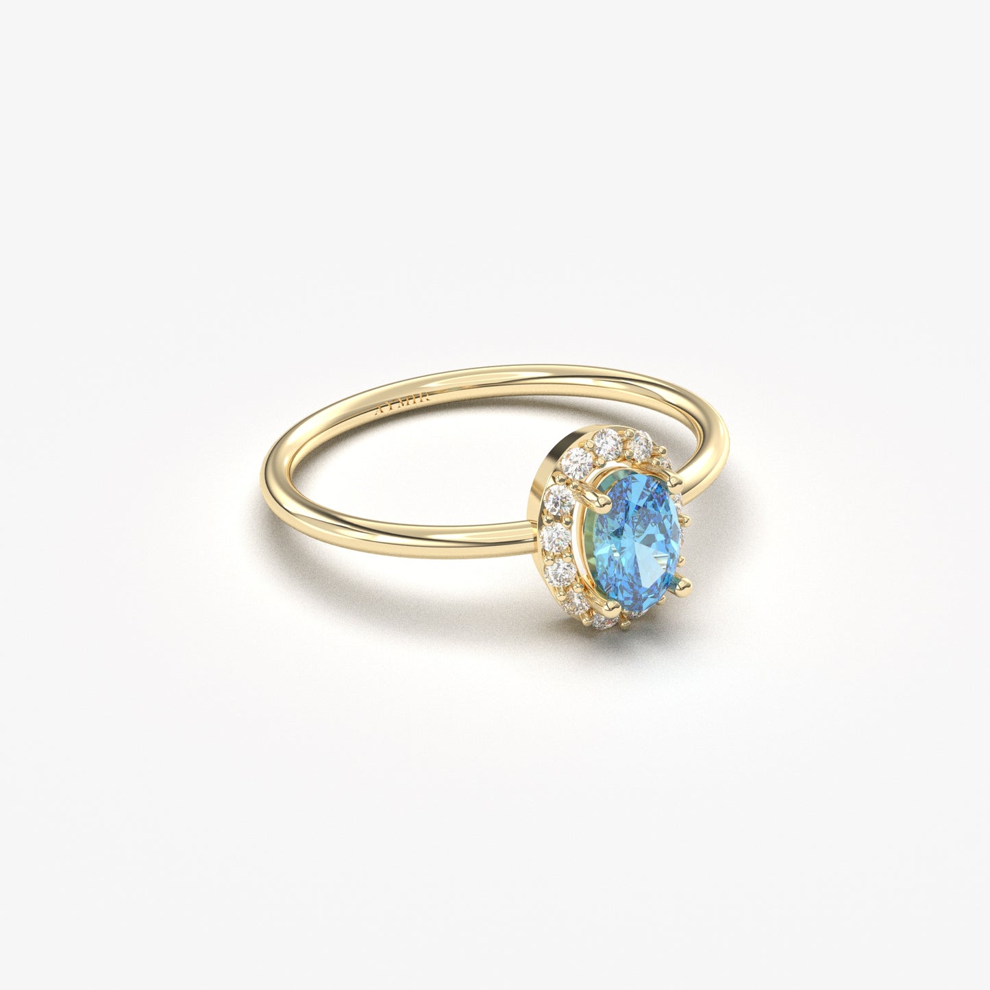 10K Gold Oval Solitaire Sky Blue and Cz Ring - 8S26SKY