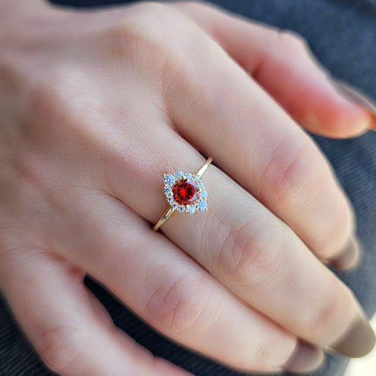 10K Solid Gold Garnet Halo Cz Ring - 8S62GAR