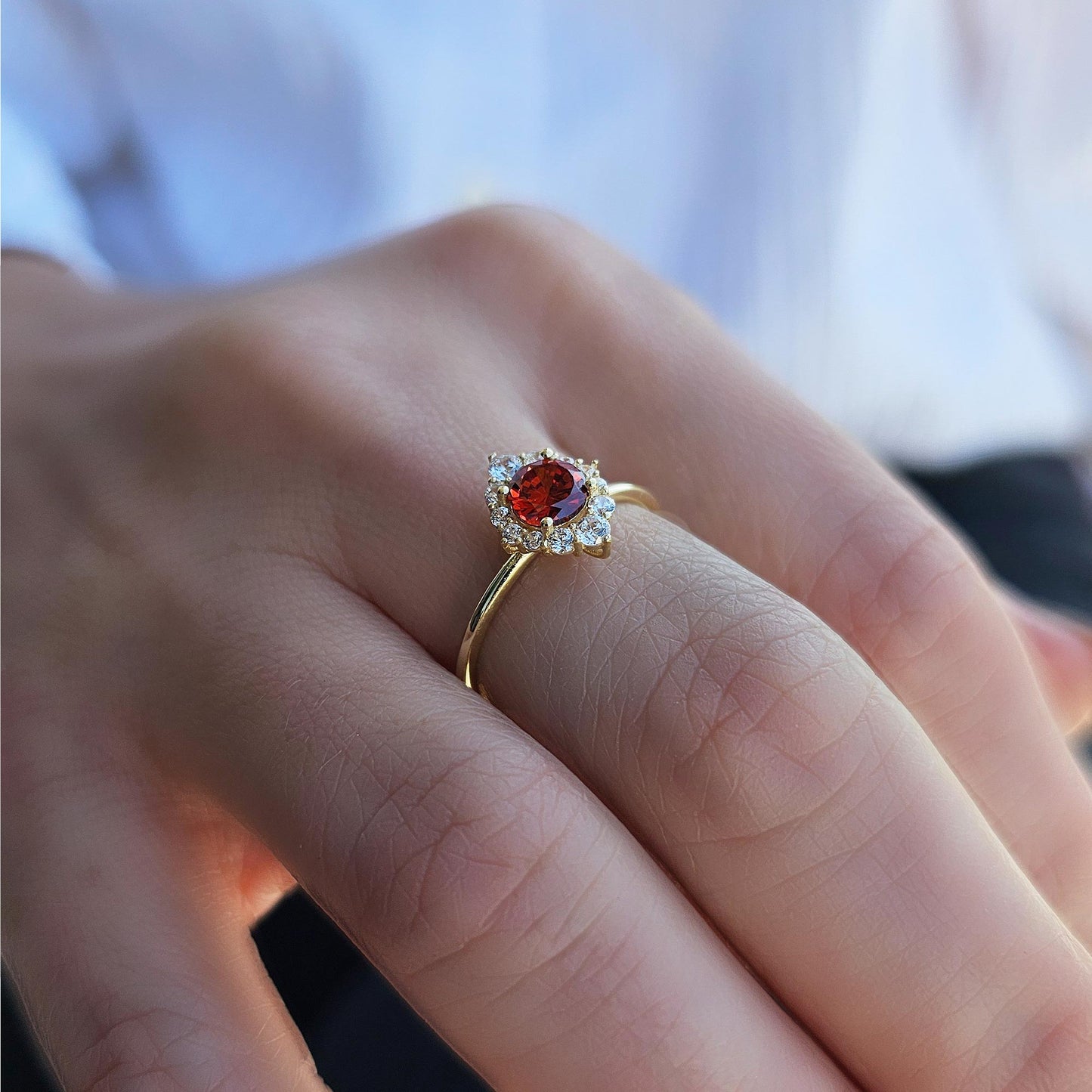 18K Gold Garnet and Cz Ring - 8S62GAR
